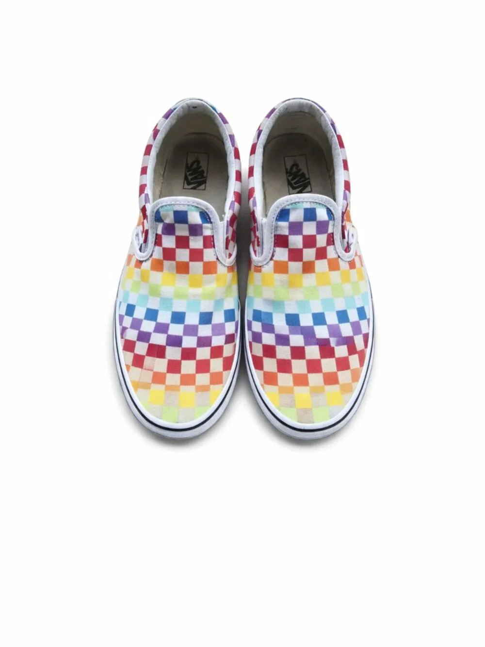 Vibrant Kid’s Vans Rainbow Checkerboard Slip-Ons – Playful + Iconic